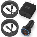 JUNVANG Fast Charger for Samsung, 67W 3-Port USB C Car Charger Adapter + 2X 6FT USB C to C Cable + 45W Type C Super Fast Charger for Samsung Galaxy S24/S23/S22/Ultra/Note 20, Tab S9, Pixel 9/9 Pro XL