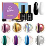 Beetles Chrome Nail Powder Kit Black White Colors Gel Polish Mirror Effect Holographic Aurora Iridescent Pearlescent Manicure Art Decoration Glitter, Holo Nail Powder 8 Colors 1g or 0.5g/Jar