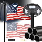 POZOY 25FT 12 Gauge Flag Pole Kit with Solar Light Extra Thick Heavy Duty Aluminum Flagpole, 3x5 Ft TearProof Embroidered American Flag,126 Light Bulbs LED for Outdoor Commercial or Residential Black