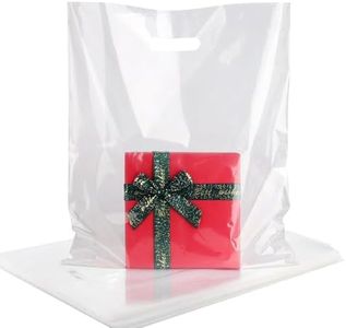 HOIIOH 100 Pack Clear Retail Merchandise Bags with Handles, 15 x 18 Inch, 1.75 Mil Thick Wholesale Shopping Bags for Clothing Stores, Retail & Business Use