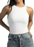 Colorfulkoala Women's Tank Tops Body Contour Sleeveless Crop Double Lined Yoga Shirts (S, White)