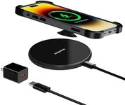 Eazpower Wireless Charging Compatible with Popsocket/OtterBox/Thick Cases Up to 10mm, Wireless Phone Charger Pad 15W Max for iPhone 16/15/14/13/12Pro Max and Samsung Galaxy S23 (with Adapter)