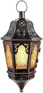 DECORKEY Ramadan Candle Lantern Decorative, Vintage Decorative Hanging Lantern for Home Outdoor Patio, Metal Christmas Candle Holders (Amber)