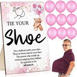 Roowest 51 Pcs Tie Your Shoe Baby Shower Game Sign Wooden Bear Baby Shower Sign Baby Gift Sets Gender Reveal Party Favors 50 Baby Latex Balloons for Boy Girl Baby Shower Game Supplies Decors (Pink)