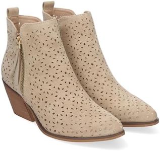 83841 Botines de Tacon Campero para Mujer Primavera Verano Elegantes y Comodos, Diseno Perforado con Doble Cremallera Lateral con Fleco, Ideal para Cualquier Ocasion. Beige Talla 40