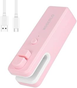 WOSERLD Mini Bag Sealer 2 in 1 Heat Sealer Bag Sealer and Cutter, Bag Sealer for Snacks, Lithium battery bag resealer for chip bags portable sealer kitchen food packaging seal (pink)