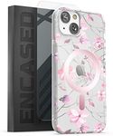 ENCASED Magnetic Case Designed for iPhone 14 with Screen Protector - Compatible with MagSafe Phone Accessories (Pink Flowers)