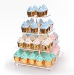 Antimbee 4 Tier Cupcake Stand, Clear Acrylic Cupcake Holder - Square Tower Display for Dessert Table LED Light String, Cupcake Stand for Weddings/Birthday/Anniversary/Dating/Party Events