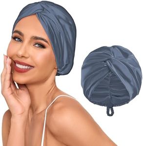 Baqzqudnl Adjustable Silk Satin Hair Bonnet for Sleeping Women, Double Layer, Silk Hair Wrap for Sleeping Women Men, Curly Natural Braid Straight Unisex - Slate Blue