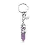 Jovivi Healing Crystal Keychain Dragon Wrapped Hexagonal Stone Keyring Reiki Energy Gemstone Key Ring for Women Men, Amethyst Crystal, Medium