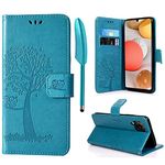 Mavis's Diary Flip Case for Galaxy A42 5G, with Styluses, Leather Card Slots Folio Wallet Case Protective Cover Compatible with Samsung Galaxy A42 5G 6.6" (Blue)