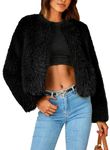 PRETTYGARDEN Women's 2024 Winter Coats Fleece Cropped Jacket Faux Fur Long Sleeve Pockets Shaggy Warm Outerwear Fall Clothes (Black,Medium)