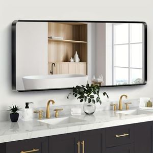 JISOSO Black Bathroom Mirror 72X36 Inch, Black Metal Framed Mirror for Wall, Rounded Rectangle Matte Bathroom Vanity Mirror with Tempered Glass, Anti-Rust, Horizontal/Vertical