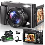 4K Digital Camera for Photography, 48MP Autofocus Vlogging Camera for YouTube with 3'' 180°Flip Screen, 16X Digital Zoom Anti-Shake Compact Travel Camera with SD Card, 2 Batteries & Charging Stand