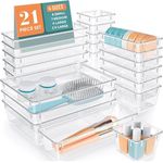 Boniry 21 Pcs Drawer Storage Organizer | Multipurpose Storage Box for Cosmetic Organizer/Jewellery Organisers | Dressing Table Organiser Transparent