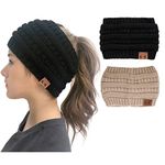 WharFlag Womens Beanie Hats - Winter Knitted Headband Warm Knit Headwear Ear Warmer Ponytail Toque Horsetail Messy Bun Hats