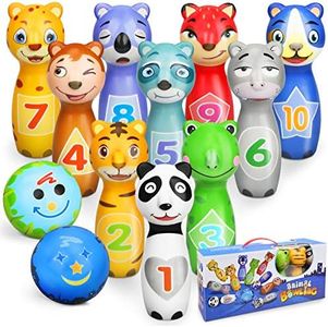 Sanlebi Bolos Infantiles con 10 Alfileres 2 Bolas, Juegos de Exterior y Interior Juego de Bolos Regalo para Niños Niñas Bebe 3 4 Años