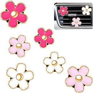 6 Clip con Fiore di Margherita per Presa d'Aria Decorazione per Auto Clip per Presa Aria Condizionata Clip Colorati per Deodorante per Auto Ciondolo per Interni d'Auto (Rosso, Rosa, Bianco)