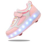 Yogeeft Roller Shoes for Kid Light-Up Roller Skate Shoes with Rechargeable and Retractable 2 Wheels Outdoor Sneakers for Kids Birthday Party A-Pink Size 30