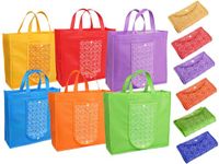 AARON INC Set of 6 Foldable Reusable Shopping Bags Foldable Hand Bag with Front Pocket & Handle for Grocery Purchase Market Daily Use Gift Multicolor (Color Print May Very)