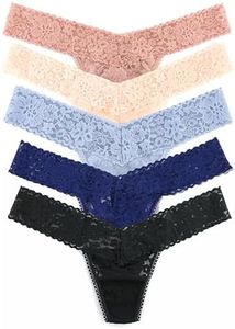 hanky panky - Daily Lace Low Rise Thongs for Women | Lacy Panties, Soft Cotton Blend Underwear, Comfortable Lingerie | One Size (4-14) | Desert Rose/Vanilla, Grey Mist/Midnight, Black | 3 Pack