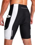Men's Bike Shorts 3D Padded Cycling Road Biking Underwear Mountain Riding Biker Bicycle UPF 50+ Cycle Shorts Zipper Pockets(Black/White,XL)