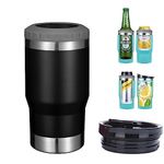 Gteller 4 in 1 Stainless Steel Can/Bottle Insulator, 14oz Two-Way Lids SUS Insulated Tumbler &Can Cooler, Beer Bottle holder (Black-with beer opener)