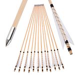 SHARROW 6/12Pcs Archery Wooden Arrows 32 Inch Archery Target Practice Arrows Adult Hunting Arrows with 5" Turkey Feathers for Recurve Bow Longbow Traditional Bow And Arrow For Hunting (6, Arrow)