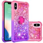 Reevermap iPhone XS Phone Case with Ring Holder iPhone X Case Kickstand, Clear Glitter Liquid Floating Silicone Case Sparkle 360 Degree Rotating Ring Grip Case Cover for Girls Women, Pink & Purple