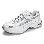 Vionic Women's Walker Classic Comfortable Leisure Shoes- Supportive Walking Sneakers That Include Three-Zone Comfort with Orthotic Insole Arch Support, White and Blue Leather, Wide