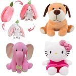 Future Shop Pack of 4 Elegant Soft Animals Stuffed Plush Toys Combo Set for Kids/Childrens/Boys/Girls Playing Birthday Gift Soft Fur Reversible Bunny, Dog, Elephant, Kittyy