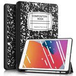 Fintie SlimShell Case for iPad 9th / 8th / 7th Generation (2021/2020/2019 Model) 10.2 Inch - [Built-in Pencil Holder] Soft TPU Protective Stand Back Cover with Auto Wake/Sleep, Composition Book