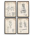 Magic Posters Outer Space Patent Prints - Set Of 4 - Nasa Science Poster Gift Astronaut Vintage Blueprint Retro Spaceship Aerospace Wall Art Bedroom Fan Decor Nursery Old - Frame Not Included