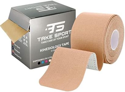 Take Sport® - Kinesiology Tape, Bandage medical, Kinesio Tape, Kinesitherapie, Ruban de kinésiologie, kt tape, Bande de Kinesiologie, 5x5 m -95% coton-5% élasthanne, élastique (Cuir/Skin)