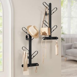 SONGMICS HOME Set of 2 Wall-Mounted Coat Racks, Wall Hooks, Branch-Look Racks with 14 Hooks, Ball Tips, for Clothes, Hats, Bags, Ink Black URCR036B01