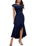 Miusol Women's Retro Floral Lace Ruffle Style Bridesmaid Party Maxi Dress (Medium, Navy Blue)