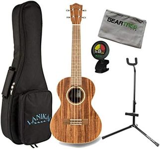 Lanikai ACST-S Solid Top Acacia Soprano Ukulele Bundle w/Bag, Stand, Tuner, and Cloth