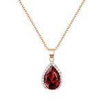 Linawe Ruby Rose Gold Chain Necklace for Women Trendy, Red Crystal Pendant Imitation Diamond Necklace, Boho Costume Jewelry Cubic Zirconia Birthstone Rhinestone Set