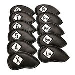 Generic 11Pack Golf Iron Head Cover Leather Club Headcover Universal Fit Golf Club Waterproof Anti-Scratching Protection Sleeve Guard with Thick Lining - Black+White