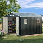 Outdoor Storage Shed 10X10FT with Frame Floor,Utility Tool Shed Metal Storage Garden Shed with Lockable Doors & Windows for Patio Storage, Midnight Blue