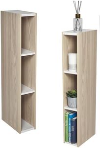 Iris Ohyama, Bibliotheque Gain de Place, Extra Etroite 3 Etageres, Marron Clair, Réglable, Modulable, pour Salon, Bureau, Chambre, Livres, CD, Petit Meuble de Rangement, Montage facile, UB-9015