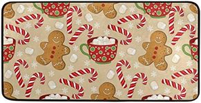 Christmas Gingerbread Man Kitchen Rug Winter Cane Candy Kitchen Mat Floor Mats Non Slip Rug for Indoor Bedroom Living Room Bathroom Home Decor 39" X 20"