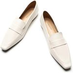 C.Paravano Penny Loafers for Women Slip on Loafer Shoes Formal Dress Square Toe Flats White Comfort Loafer for Business Casual Wear(White,Size 6)