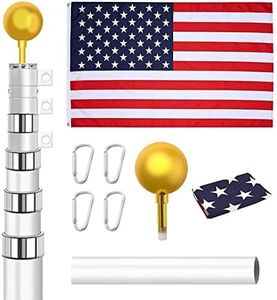 Elevens 25ft Telescoping Flag Pole Kit, Heavy Duty Aluminum Telescopic Flagpole for Outside in Ground with American Flag and Ornament Ball for Yard, Residential or Commercial, Silver