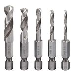 Saipor 5pcs 1/4" Quick Change Hex Shank Metal Stubby Drill Bits Short Drill Bit Set HSS M2 for Right-angle Drill Attachment and Used in Tight Spaces, 3/32, 1/8, 3/16, 1/4, 5/16-Inch