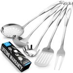 Zulay Premium Stainless Steel Utensils - 5 Pieces Comfortable Grip Stainless Steel Cooking Utensils - Stainless Steel Kitchen Utensil Set Includes Spatula, Pasta Server, Spoon, Ladle & Carving Fork