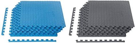 AmazonBasics Puzzle Exercise Mat with EVA Foam Interlocking Tiles - Blue & Puzzle Exercise Mat with EVA Foam Interlocking Tiles - Grey Combo