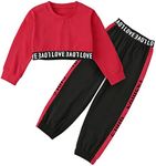 Betusline Girls Clothes Size 9 10, 2 Piece Long Sleeve Crop Top + Sport Pants Sweatsuit Clothing Set, Red Black, 9-10 Years