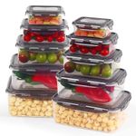 Rainberg Plastic Food Storage Containers - 20 Pieces (10 containers & 10 Lids) Food Containers, Air Tight Lids, Freezer, Microwave & Dishwasher Safe. (Grey)