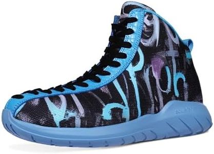 Men's Blue High Top Sneakers Graffiti Lightweight Outdoor Basketball Shoes Ankle Boots Size 10